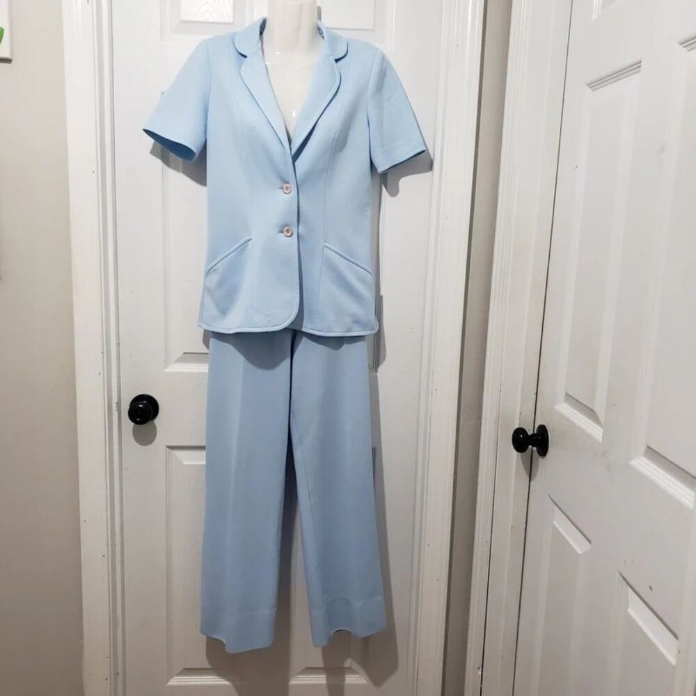VTG 60s 70s Donovan Galvani | Light Blue Short-Sleeve Tailored Pantsuit | 10